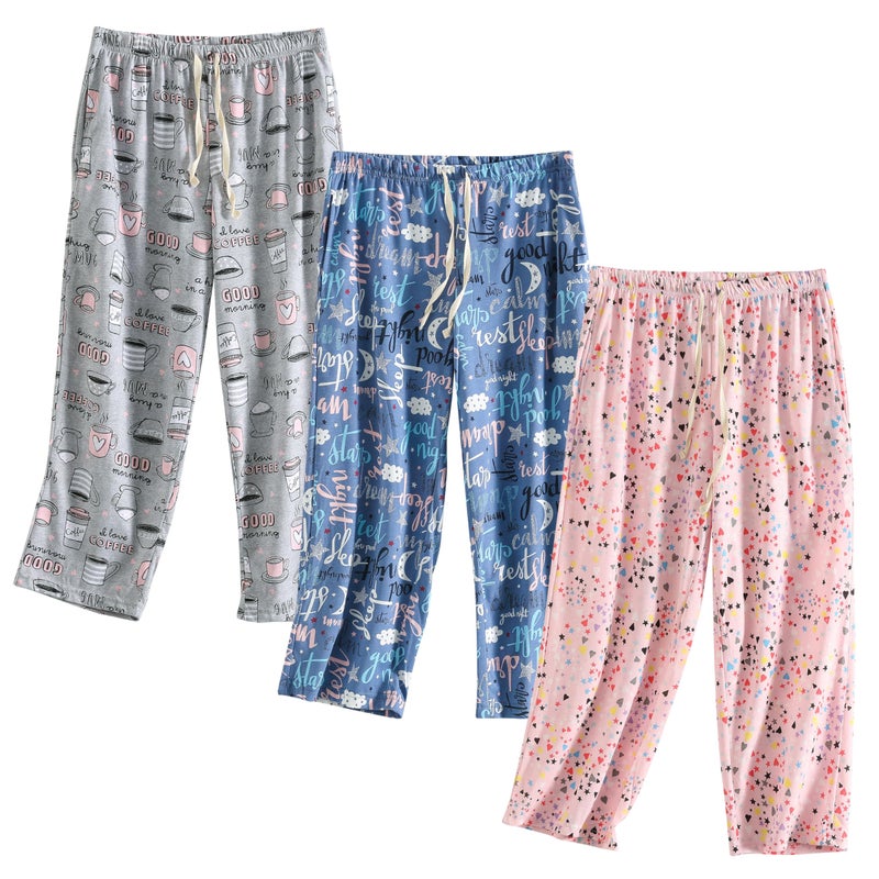 PNAEONG 3 Pack Women Pajama Pants Capri Length Drawstring Pj Bottoms Sleep Lounge Pants with Pockets 3X-Large - Image 1