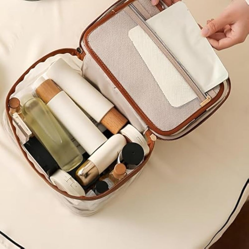Clear Bag - Large Capacity Waterproof Makeup Storage with Portable Design for Multi-functional Toiletry Organization in Stylish Brown Color for Travel (2PCS) - Image 3