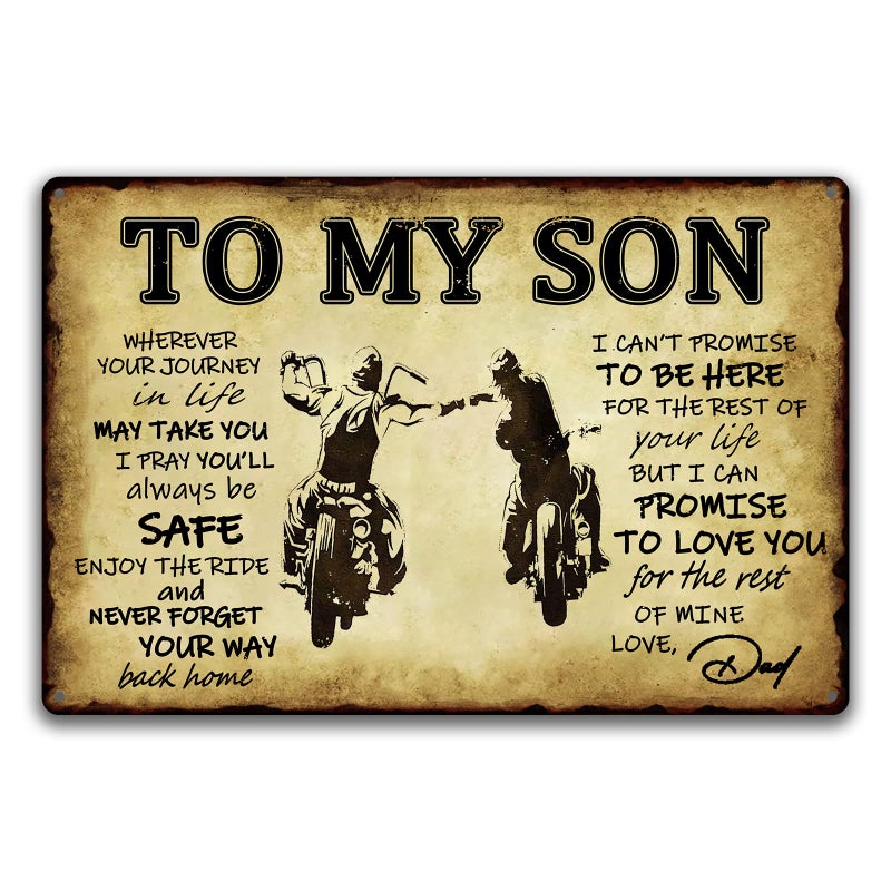 tosles To My Son Metal Sign Dad Present To Son Sign Funny Tin Signs Vintage Wall Decor Bikers Metal Prayer Plaque To My Son Gifts From Dad Inspirational Poster Sign 8x12 Inch - Image 1