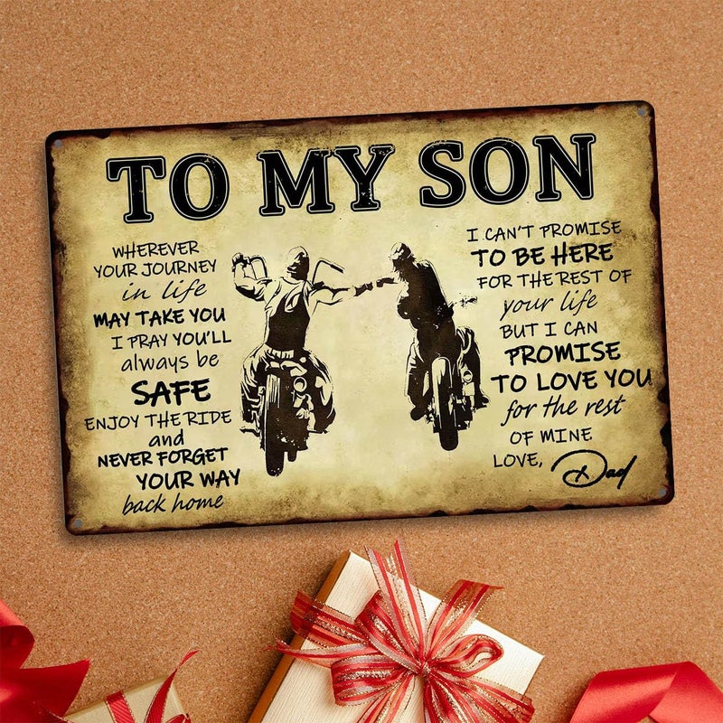 tosles To My Son Metal Sign Dad Present To Son Sign Funny Tin Signs Vintage Wall Decor Bikers Metal Prayer Plaque To My Son Gifts From Dad Inspirational Poster Sign 8x12 Inch - Image 4