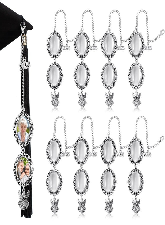 سوريو مجموعة Sureio المكونة من 8 قطع من زينة شرابة قبعة التخرج التذكارية مع صورة، مناسبة لعام 2025، زينة شرابة تذكارية مع صورة، هدايا تخرج، غطاء قبعة (فضي). - Image 1