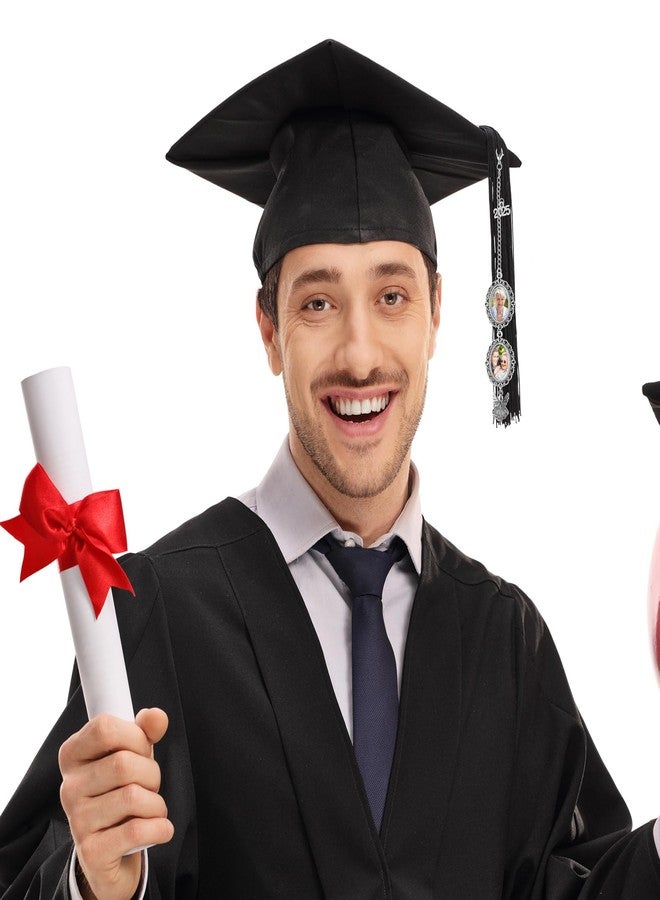 سوريو مجموعة Sureio المكونة من 8 قطع من زينة شرابة قبعة التخرج التذكارية مع صورة، مناسبة لعام 2025، زينة شرابة تذكارية مع صورة، هدايا تخرج، غطاء قبعة (فضي). - Image 3