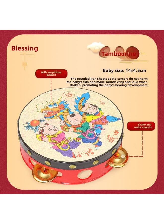 Baby Rattle Baby Toy 3-6-12 Months 0-1 Year Old Newborn Male Puzzle Early Education Hammer Hand Rattle 2-Color:Ruyi Ping An 5-piece Set + Hand Drum + Rattle Drum - Image 4