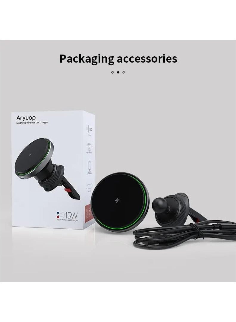 15W QI 360 degree rotation magnetic wireless car charger mounts for iphone12-14 series fast charging car holder  - Image 2