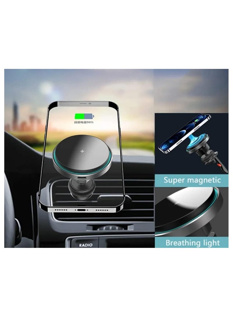 15W QI 360 degree rotation magnetic wireless car charger mounts for iphone12-14 series fast charging car holder  - Image 5