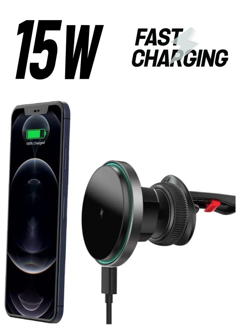 15W QI 360 degree rotation magnetic wireless car charger mounts for iphone12-14 series fast charging car holder  - Image 1