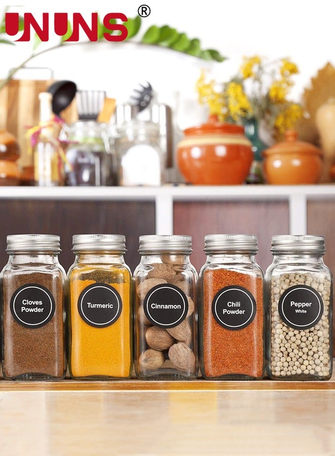 UNUNS 12-Piece Glass Spice Jars Set,120ml Spice Containers Airtight Metal Caps,Seasoning Storage Bottles With Spice Labels,Silicone Collapsible Funnel,Sponge Brush And Whiteboard Pen  - Image 3
