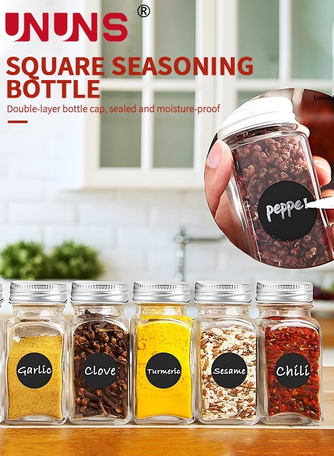 UNUNS 12-Piece Glass Spice Jars Set,120ml Spice Containers Airtight Metal Caps,Seasoning Storage Bottles With Spice Labels,Silicone Collapsible Funnel,Sponge Brush And Whiteboard Pen  - Image 4
