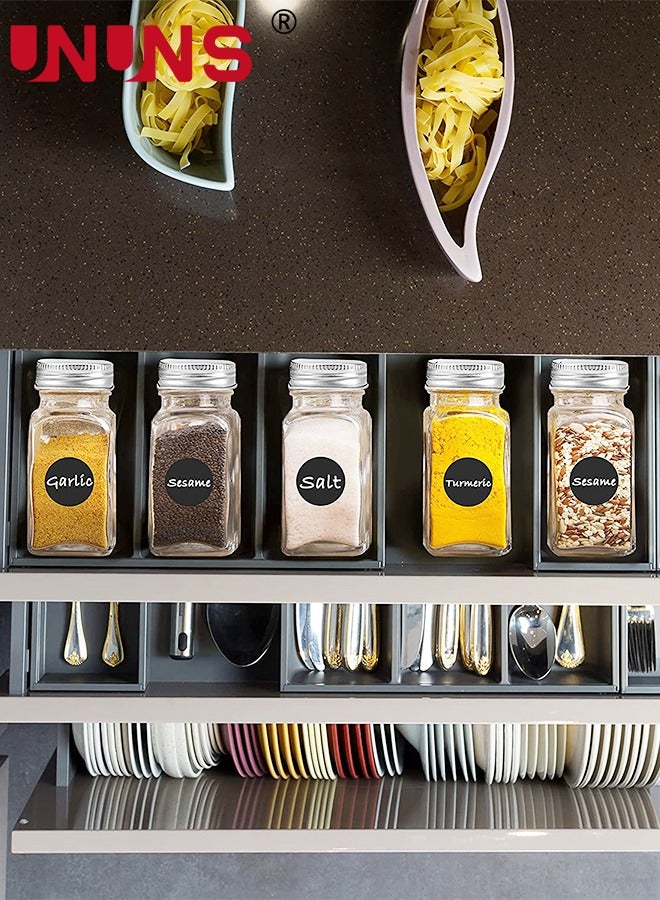 UNUNS 12-Piece Glass Spice Jars Set,120ml Spice Containers Airtight Metal Caps,Seasoning Storage Bottles With Spice Labels,Silicone Collapsible Funnel,Sponge Brush And Whiteboard Pen  - Image 2