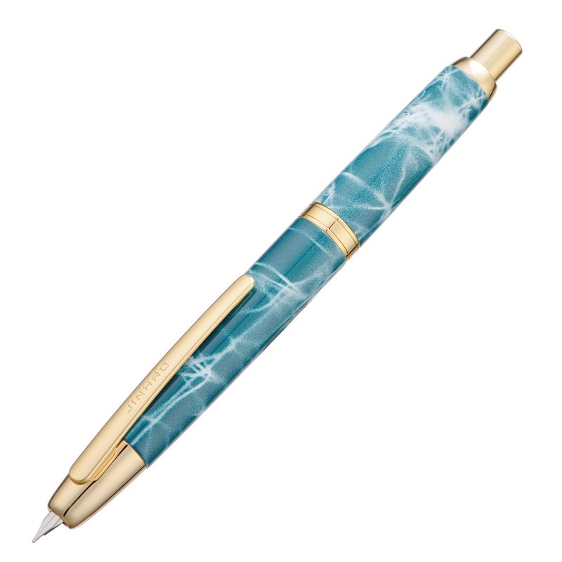 Wikult Jinhao 10 Press Fountain Pen with Box, Marble Blue Retractable Fine Nib with Ink Converte Set (Golden Clip) - Image 1