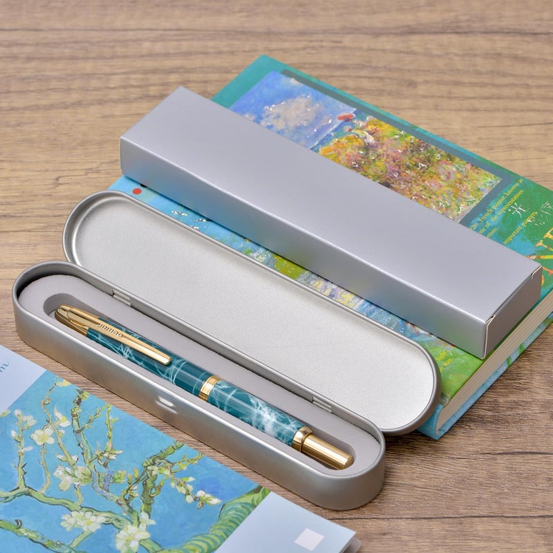 Wikult Jinhao 10 Press Fountain Pen with Box, Marble Blue Retractable Fine Nib with Ink Converte Set (Golden Clip) - Image 4