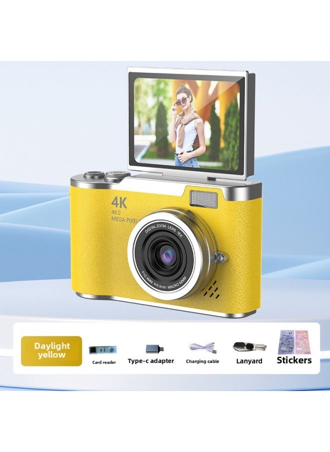 Photography HD Digital Camera Electronic Flash Home Anti-shake 4K Shooting Micro SLR Camera-Color:Lk07-yellow + Card Reader + Free Sticker + Adapter  - Image 1