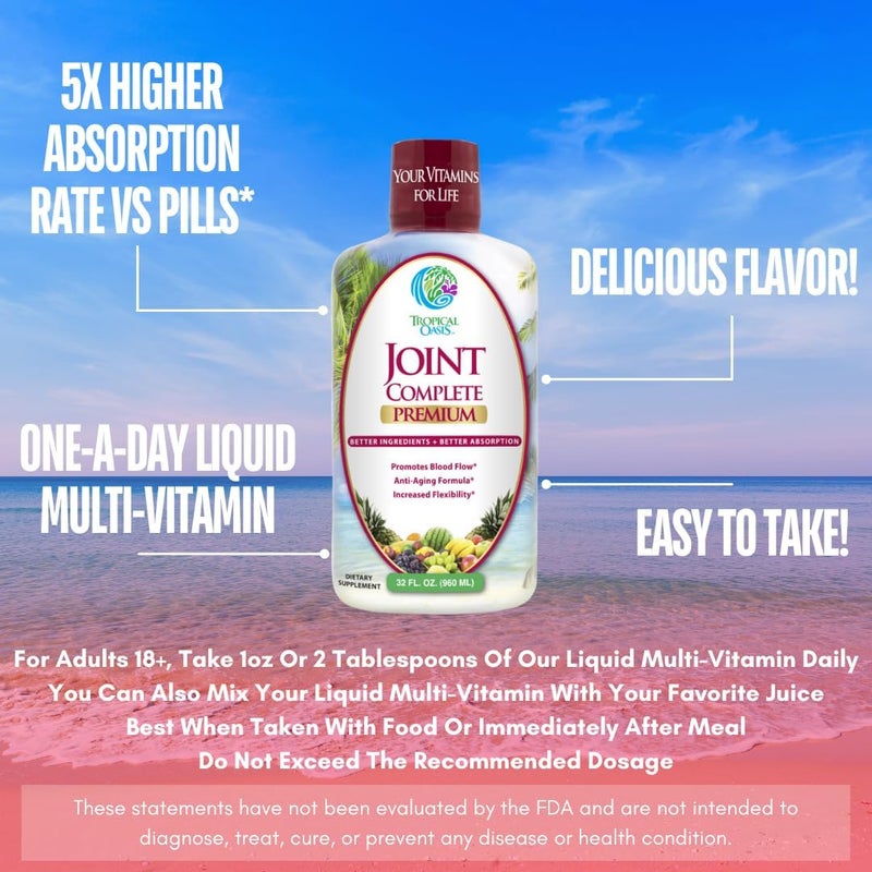 Tropical Oasis Joint Complete Premium Liquid Joint Supplement wGlucosamine Chondroitin MSM Hyaluronic Acid  for Bone Joint Health  96 Max Absorption 32oz 32 serv - Image 5