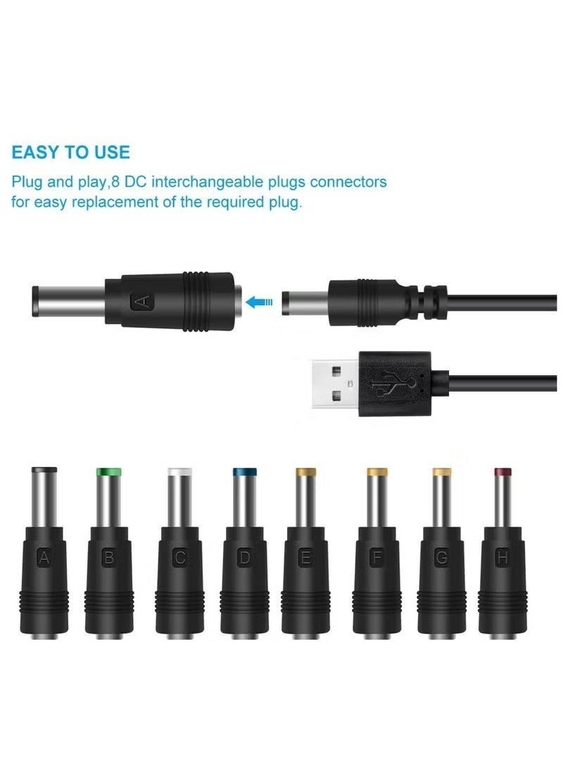 Stars Market 8 in 1 USB to DC 5V Power Cord 5.5*2.1 mm Plug Connector Charging Cable with 8 Connector Tips for Fan Speaker Router LED Lamp - Image 4