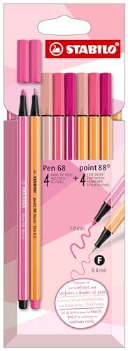 STABILO Premium Felt Tip Pens & Fineliner Pen 68 Point 88 - Shades of Pink - Pack of 8 - Image 1