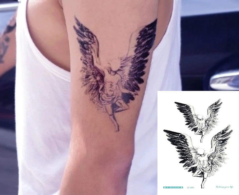 S.A.V.I Temporary Tattoo For Girls Men Women 3D Big Angel With Wings Face Sticker Size 21x15cm - 1pc. (891-1), Black, 2 g - Image 2