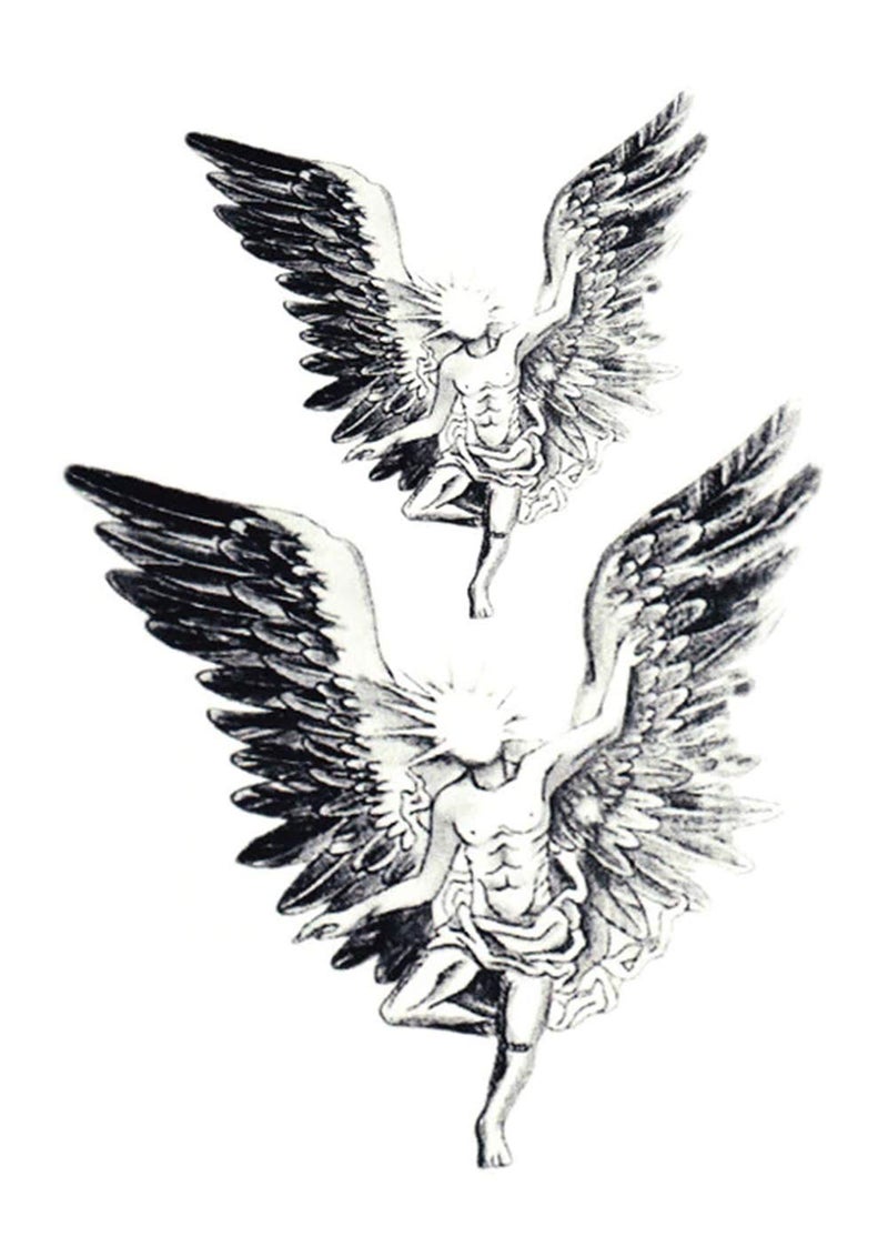 S.A.V.I Temporary Tattoo For Girls Men Women 3D Big Angel With Wings Face Sticker Size 21x15cm - 1pc. (891-1), Black, 2 g - Image 5