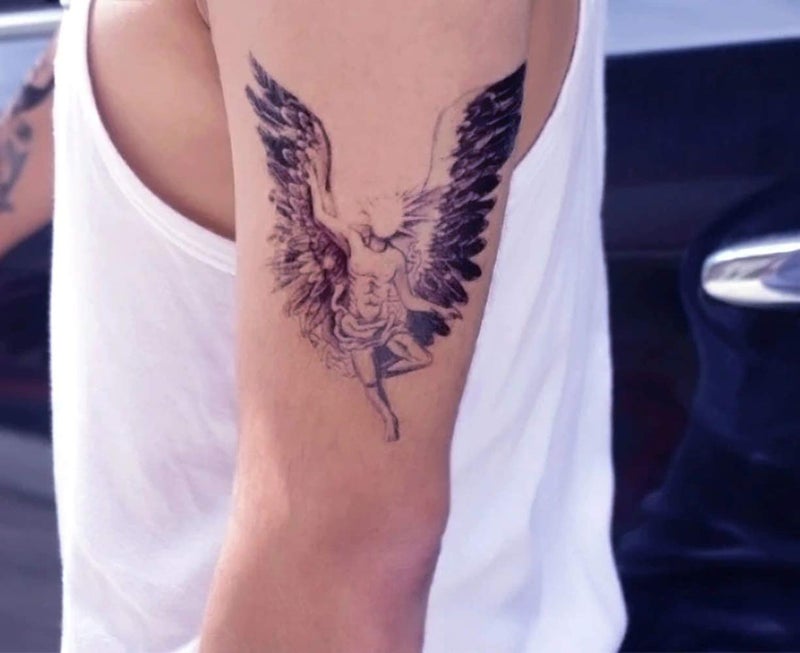 S.A.V.I Temporary Tattoo For Girls Men Women 3D Big Angel With Wings Face Sticker Size 21x15cm - 1pc. (891-1), Black, 2 g - Image 4