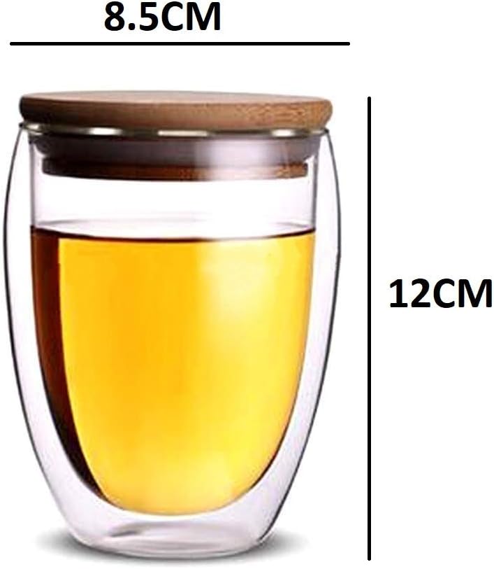 Baskety Glass Coffee Mugs - 350ml Double Walled Insulated Mug with Bamboo lid, Perfect for Latte, Americano, Cappuccinos, Tea Bag, Beverage. (Pack of 1) - Image 4