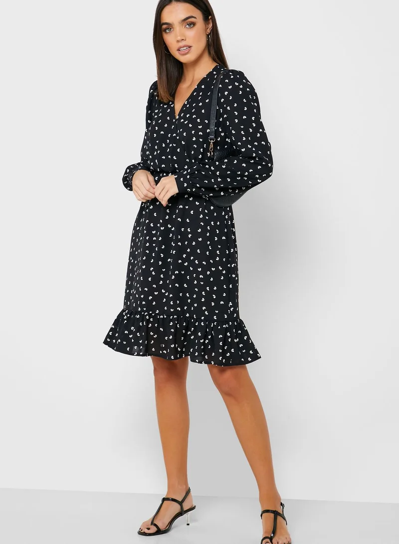 PIECES Printed Ruffle Hem Wrap Dress