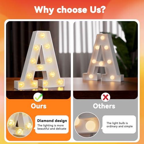 Obrecis Light Up Letters, LED Letter Lights 26 Alphabet, Diamond Bulb Marquee Light Up Letters, Lighted Letter Sign Night Light for Home Party Wedding Birthday Graduation Decor-A - Image 3