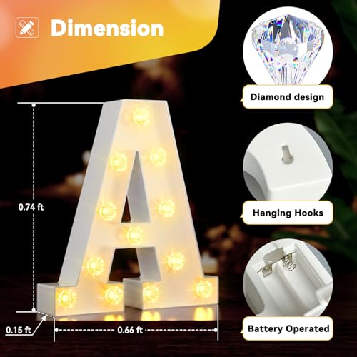 Obrecis Light Up Letters, LED Letter Lights 26 Alphabet, Diamond Bulb Marquee Light Up Letters, Lighted Letter Sign Night Light for Home Party Wedding Birthday Graduation Decor-A - Image 2