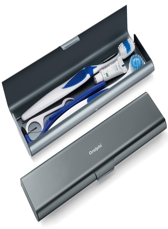 Oralphi Wider Aluminum Toothbrush Travel Case, Portable Travel Toothbrush Holder, Durable Manual Toothbrush Box Container for Traveling, Bathroom, Camping, Business Trip, Gray Blue - Image 1