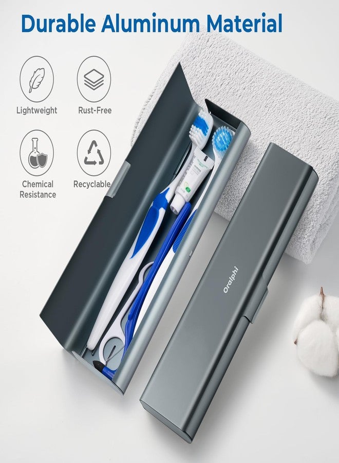 Oralphi Wider Aluminum Toothbrush Travel Case, Portable Travel Toothbrush Holder, Durable Manual Toothbrush Box Container for Traveling, Bathroom, Camping, Business Trip, Gray Blue - Image 2