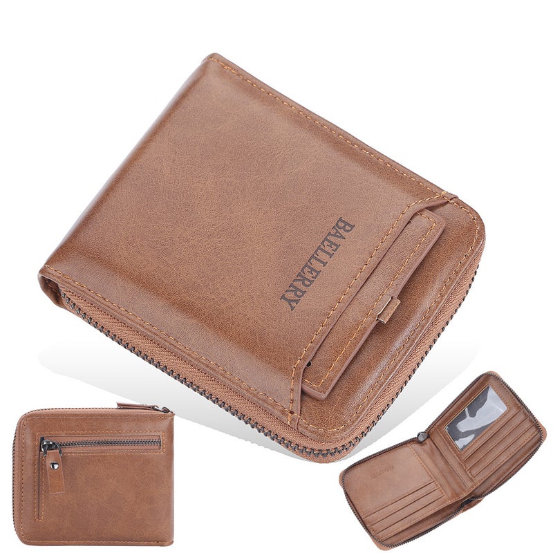 Baellerry Mens Luxury Wallet Large Capacity Brown-Horizontal 