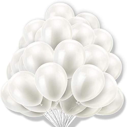 Krido Premium Metallic Latex Balloons Pack of 100 White Balloons for Decoration (White) - Image 1