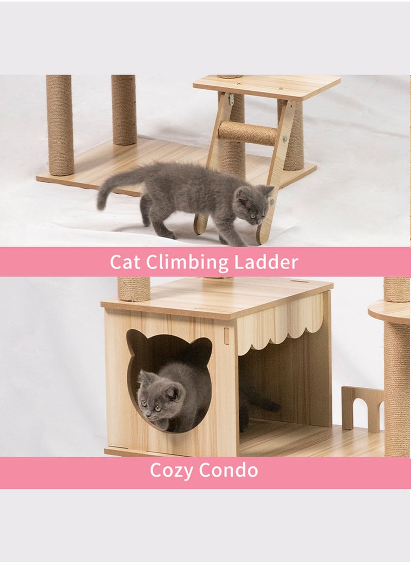 Kidle - Modern Cat Tree With Acrylic Space Capsule Cat Tree No Carpet Multi-Level Rugged Density Board Cat Tower With Large Cat Condo Round Top Perch Scratching Post 135x60x40 Cm Beige Wood - Image 1
