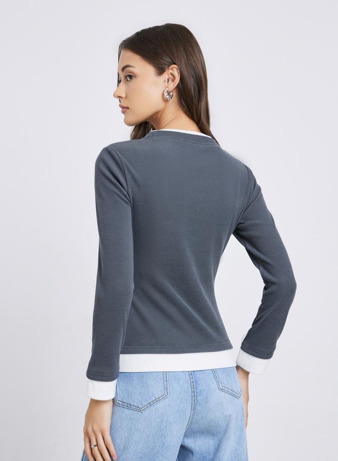 Styli Grey Contrast Tim Long Sleeve Top - Image 5