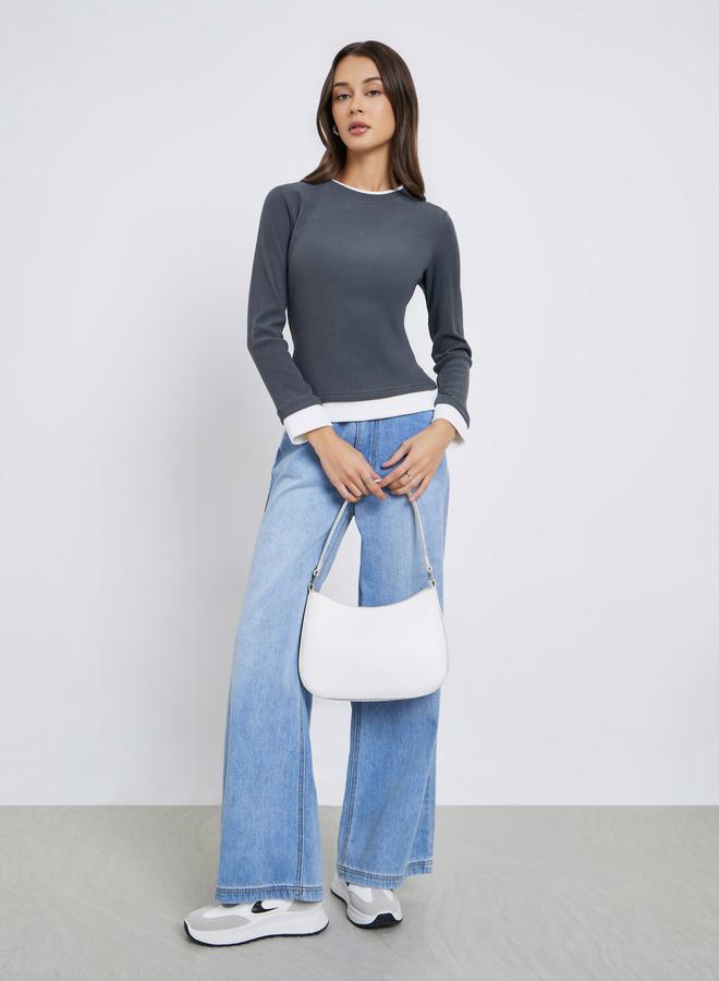 Styli Grey Contrast Tim Long Sleeve Top - Image 2