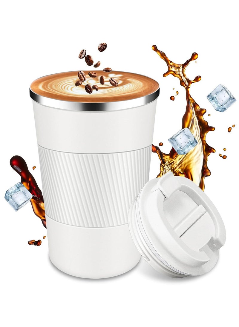 Hihonor 510ml Stainless Steel Coffee Cup, Vacuum Insulated Travel Mug for Home Office Outdoor Works Great for Ice Drinks and Hot Beverage (White)  - Image 1