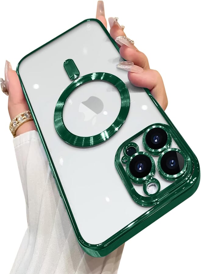 OOK Phone Case Made for iPhone 12 Pro (6.1 Inch) with Camera Lens Protector (Compatible with MagSafe) Anti-Scratch Shockproof Electroplated Slim Phone Cover for Women Men - Green