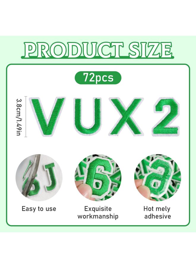 LAMAY 72PCS Iron-On Letters and Numbers for Fabric, Embroidered Patches A-Z, 0-9 for Clothes, Hats, Jeans (Green) - Image 2