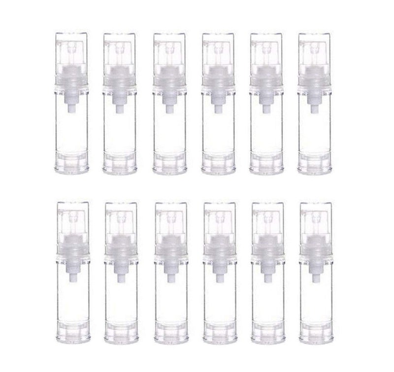 erioctry 12Pcs 5ML Empty Refillable Cosmetic Containers Cream Lotion Bottles Portable Clear Plastic Airless Vacuum Pump Bottle Sample Packing Toiletries Liquid Storage Vial Jars