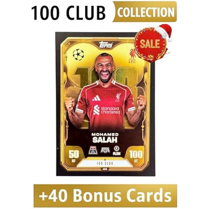 MOHAMED SALAH (LIVERPOOL) +40 BONUS CARDS  100 CLUB  MATCH ATTAX 2025/2026 (25/26)  RARE FOOTBALL TRADING CARD - Image 1