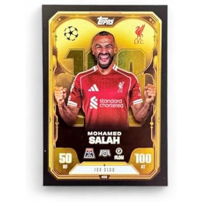 MOHAMED SALAH (LIVERPOOL) +40 BONUS CARDS  100 CLUB  MATCH ATTAX 2025/2026 (25/26)  RARE FOOTBALL TRADING CARD - Image 4