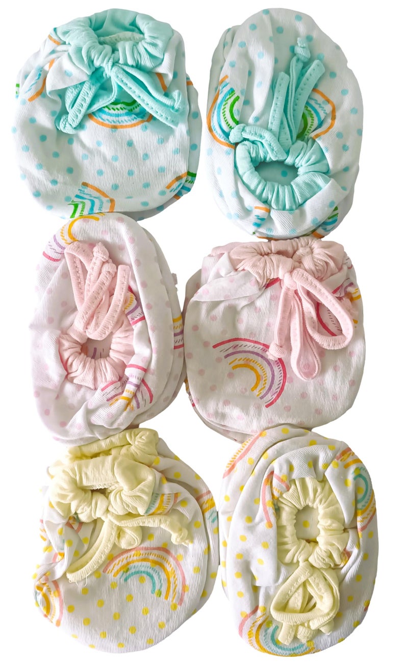 CUTEABLY New Born Baby Mittens and Booties Combo Gloves & Socks Set for 0-6 Months Infant,Multicolor(Pack of 3) - Image 1
