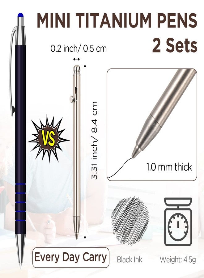 PerKoop 2 Sets Mini Titanium Pen Bolt Action EDC Pen Portable with Replacement Refill Keychains Gift Bags Rubber Gasket for Men Women Office Writing (Silver) - Image 2