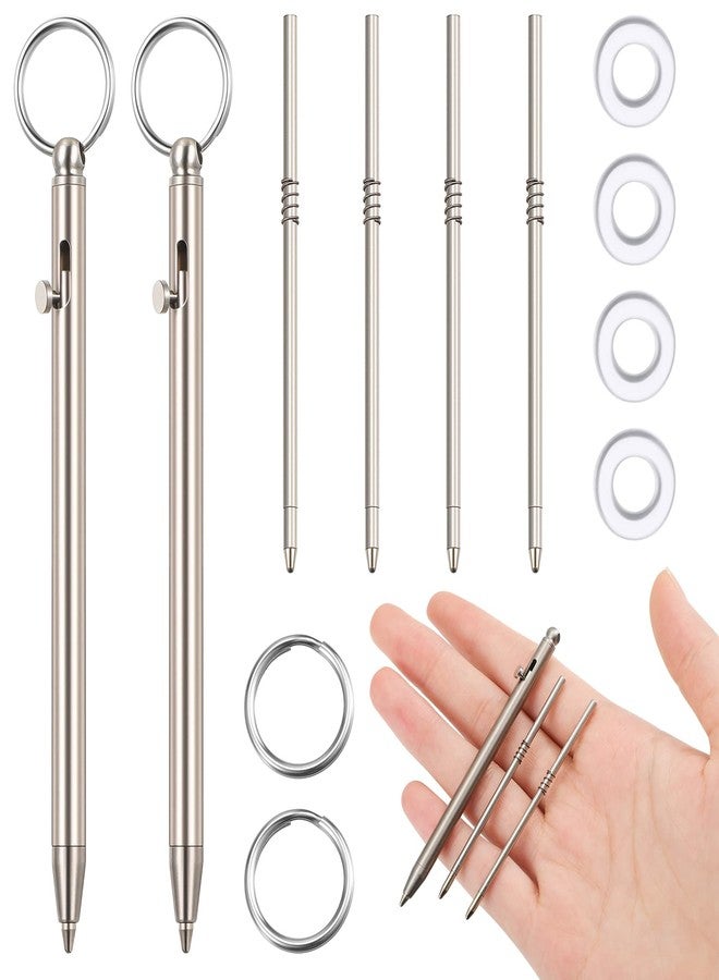 PerKoop 2 Sets Mini Titanium Pen Bolt Action EDC Pen Portable with Replacement Refill Keychains Gift Bags Rubber Gasket for Men Women Office Writing (Silver) - Image 1