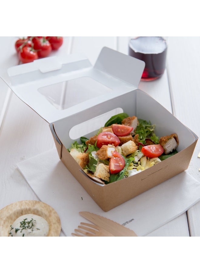 Restaurantware صناديق الطعام كافيه فيجن بسعة 41 أونصة، 200 صندوق هدايا مقاوم للشحوم - بأغطية مدمجة، نافذتان، صناديق براوني من ورق كرافت، للوجبات والحلويات، 5.3 × 6 × 2.6 إنش - Image 3