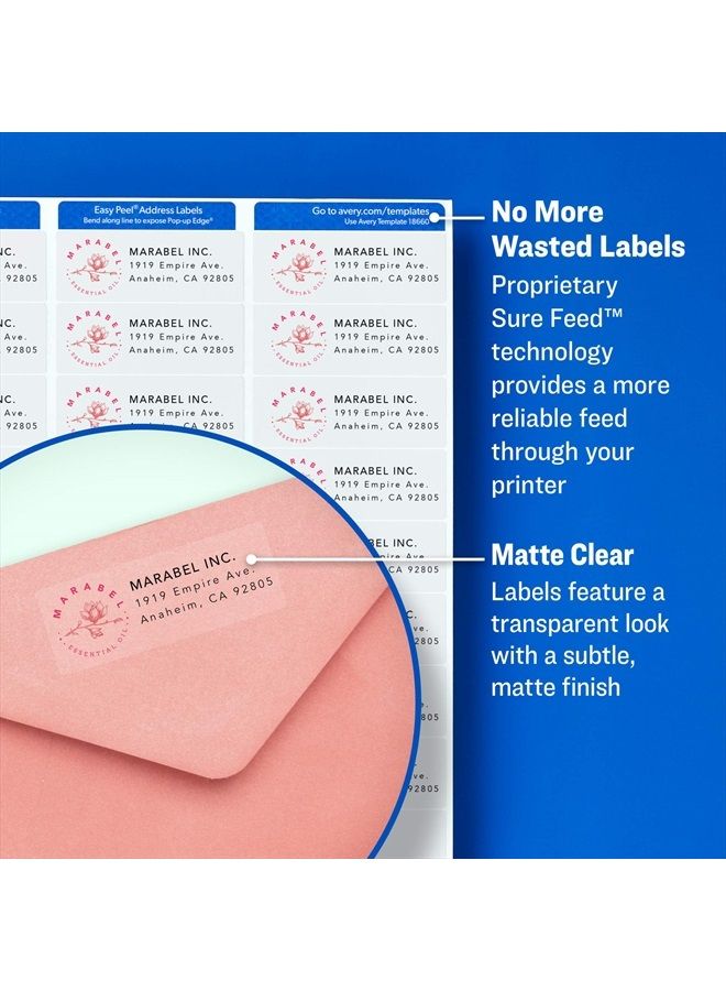 AVERY Matte Frosted Clear Address Labels for Inkjet Printers, 1" x 2-5/8", 300 Labels (18660) - Image 2