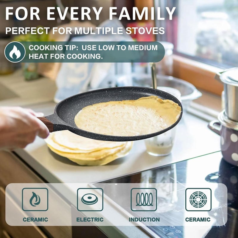 KASTWAVE Crepe Pan, Nonstick Ceramic Dosa Tawa Pan for Pancake Omelette Tortilla Frying, Ergonomic Handle, 28 cm, Suitable for All Stoves Home Kitchen Cooking - Image 3