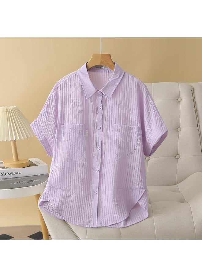 Generic - Plus Size Women's Shirt With Shoulder Short Sleeve Summer Cardigan 200kg Chubby Girl Pleated Shirt Loose Slim 660 - Image 1