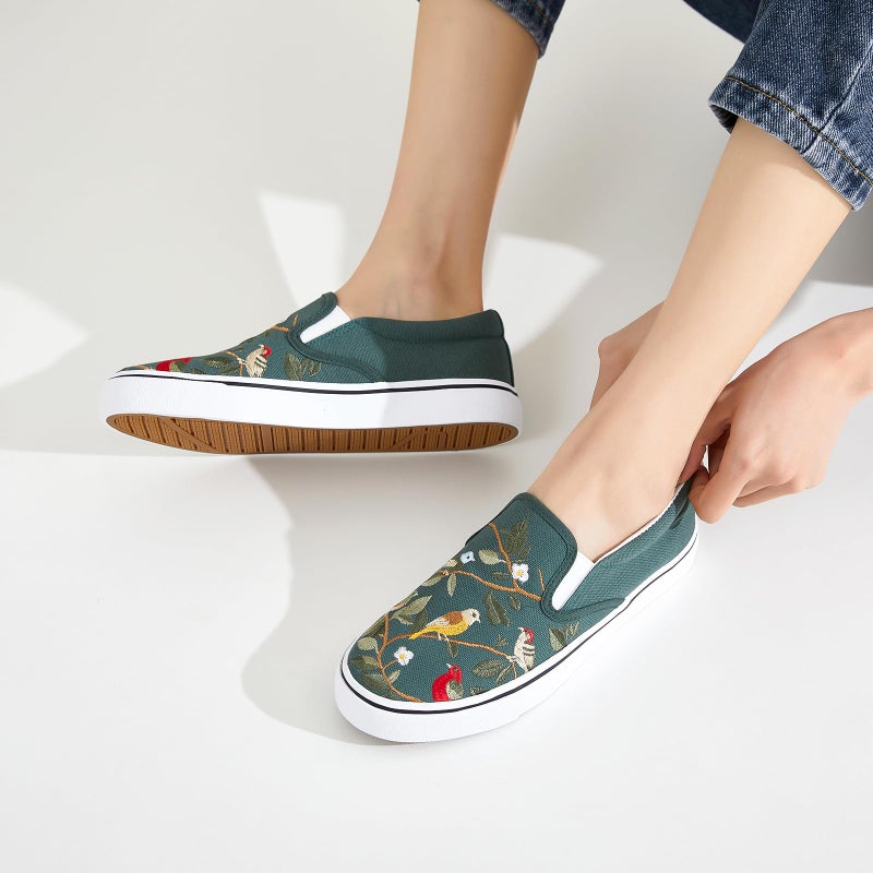 hash bubbie Women's Canvas Slip On Shoes Fashion Sneakers Flats Shoes White Canvas Shoes(Dark Green.US8) - Image 2