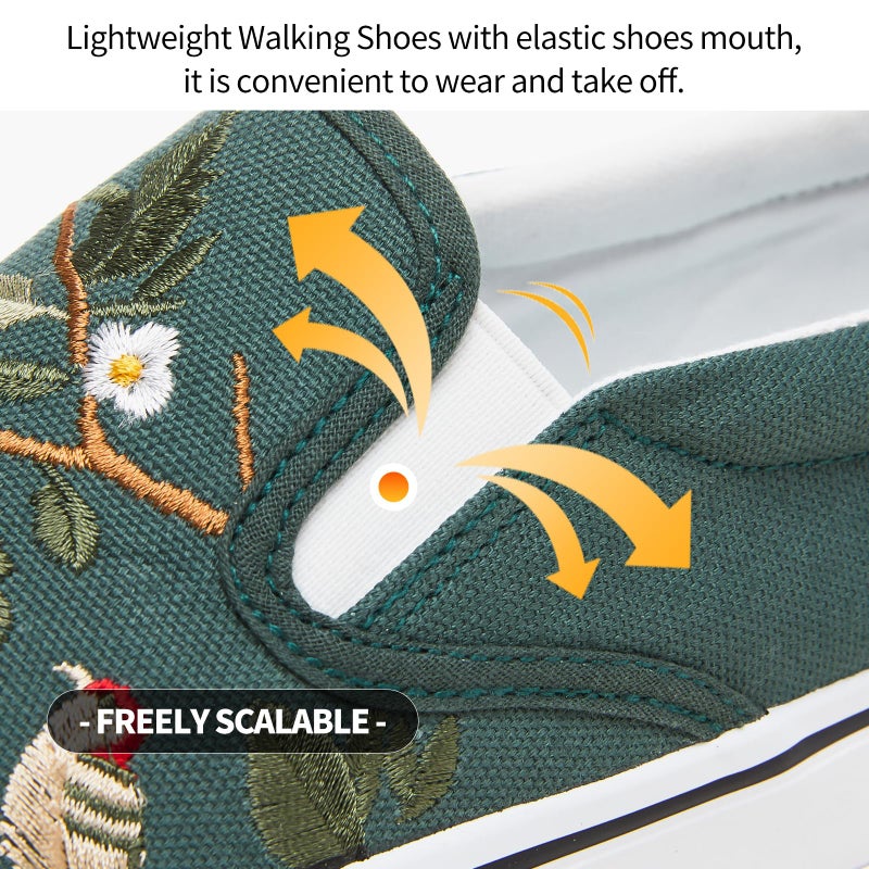 hash bubbie Women's Canvas Slip On Shoes Fashion Sneakers Flats Shoes White Canvas Shoes(Dark Green.US8) - Image 5