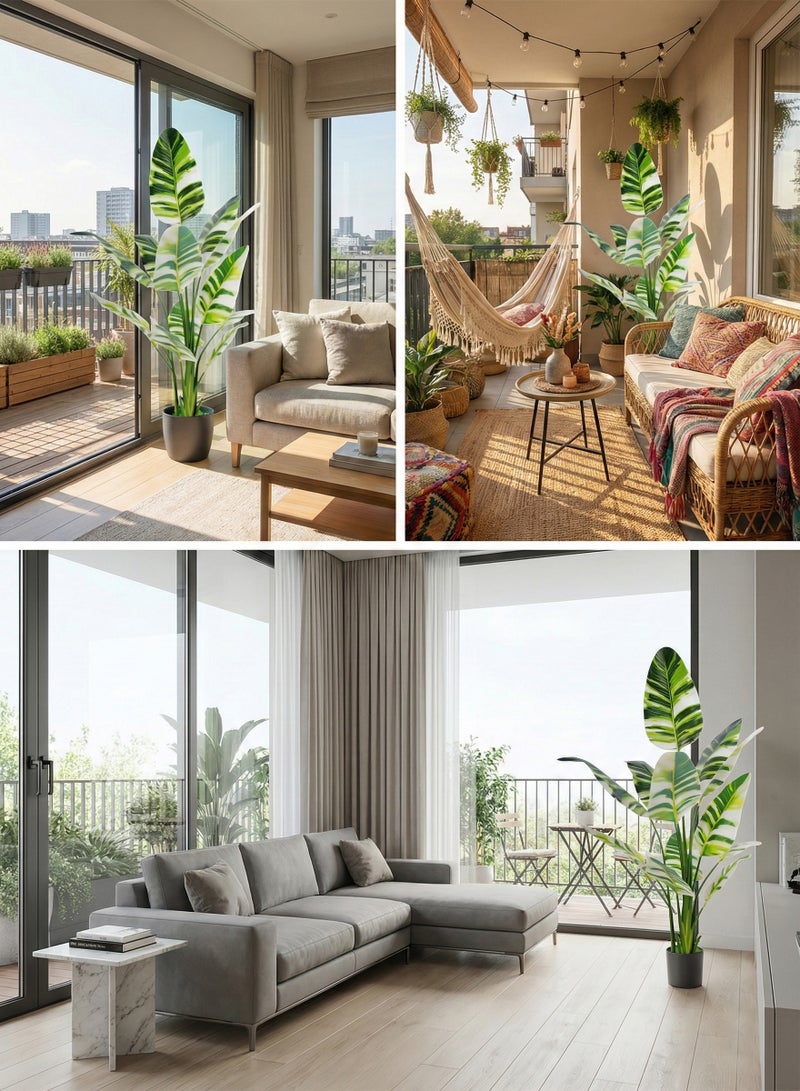 شاربدو 220 سم أبيض متنوع النخيل للمسافر النبات الاصطناعي مع 12 أوراق ، مناسبة للمكتب / مركز التسوق / استخدام داخلي / خارجي - Image 1