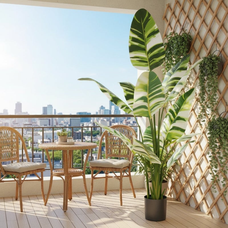 شاربدو شجرة صناعية كبيرة مقاس 220 سم، نبات صناعي من نخيل المسافر باللون الأبيض مع 12 ورقة، نبات صناعي محفوظ بوعاء لديكور المنزل، وأشجار صناعية طويلة لأرضية المكتب الحديثة الداخلية، شجرة واقعية مع وعاء - Image 1